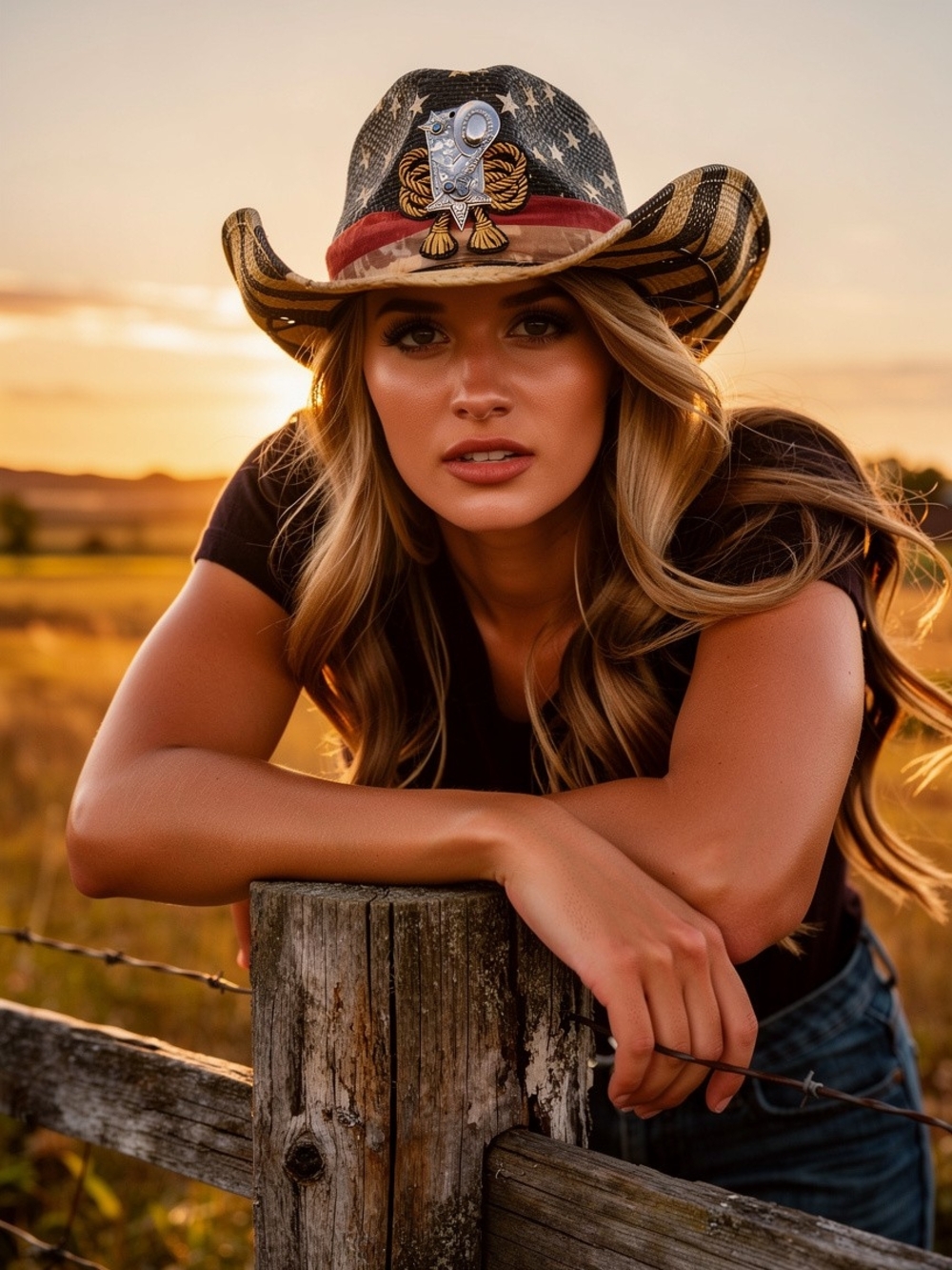 Western Flag Cowboy Hat - Blue, Tan And Red